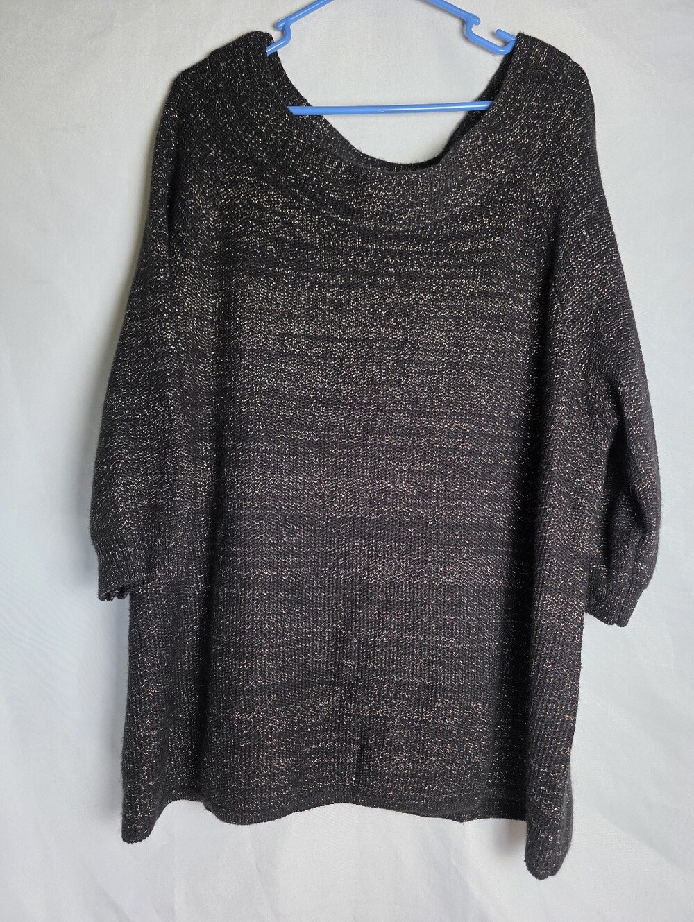 Lane Bryant Black Gold Metallic 3/4 Sleeve Holiday Sweater Plus Size 22/24